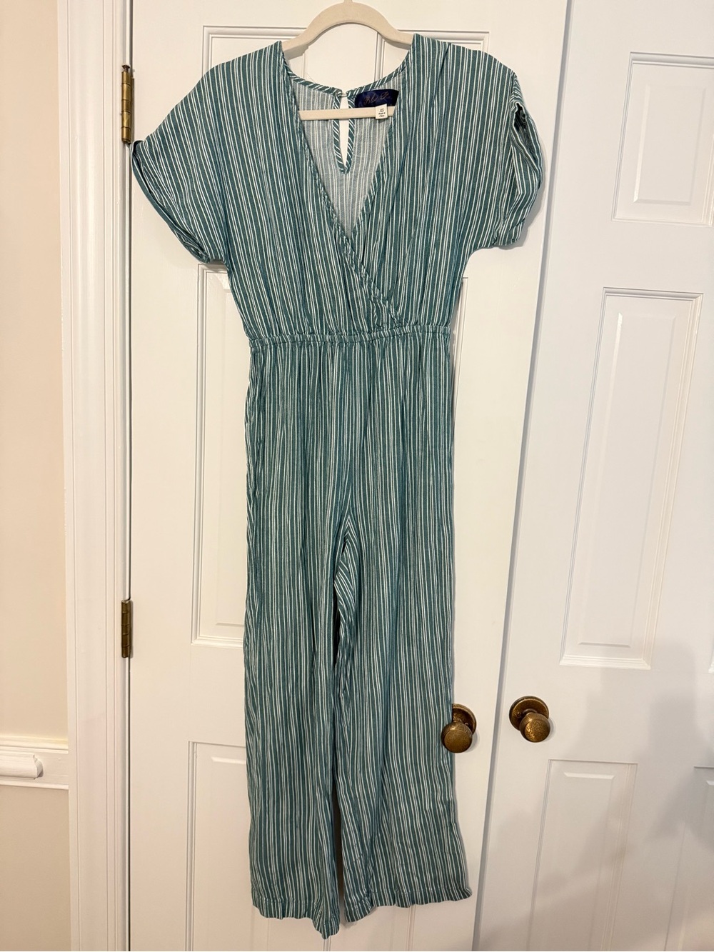 Blue Rain Teal and White Striped Women’s Jumpsuit
